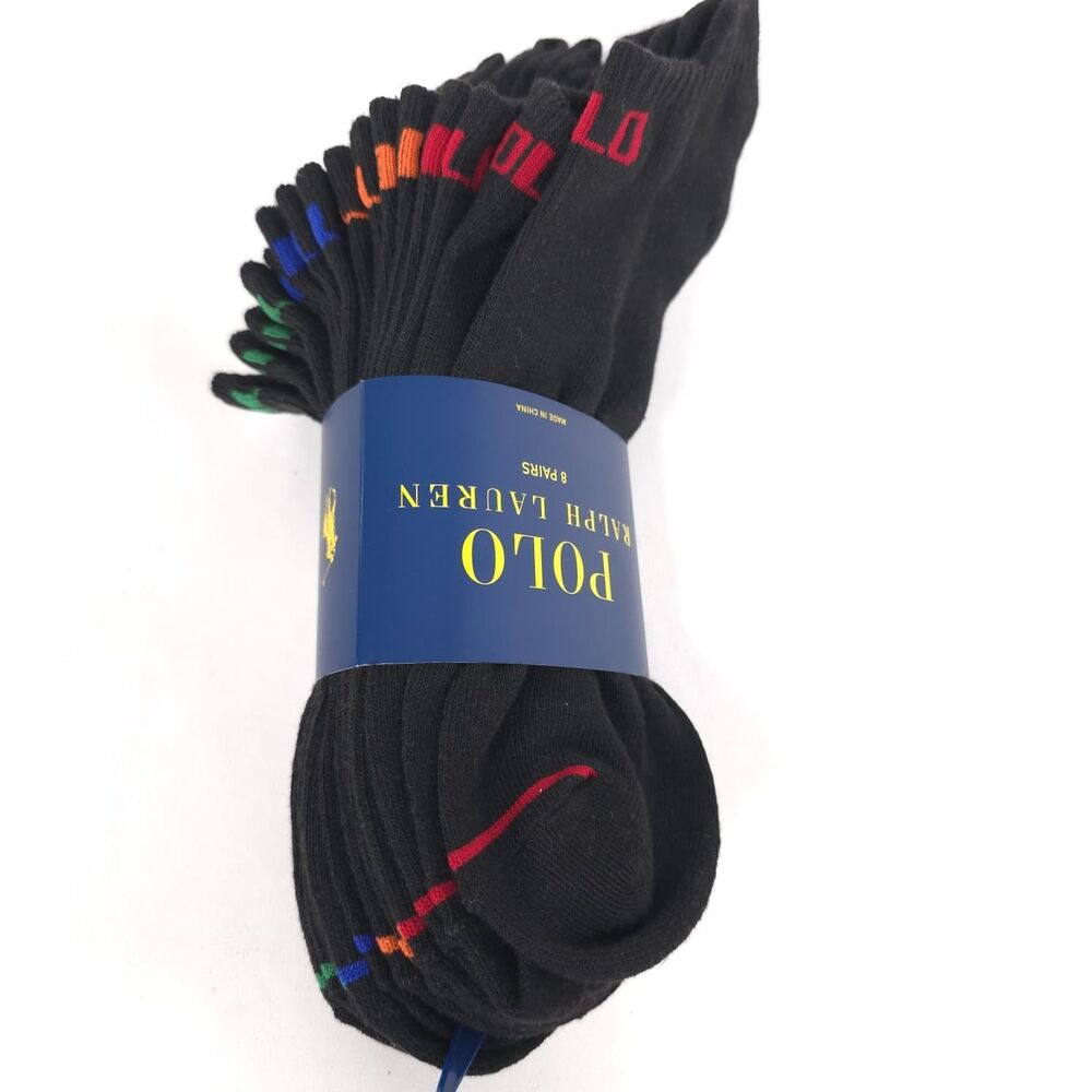 POLO RALPH LAUREN Men's New Socks 8 Pack Logo Black No Show ZP827511PKN8